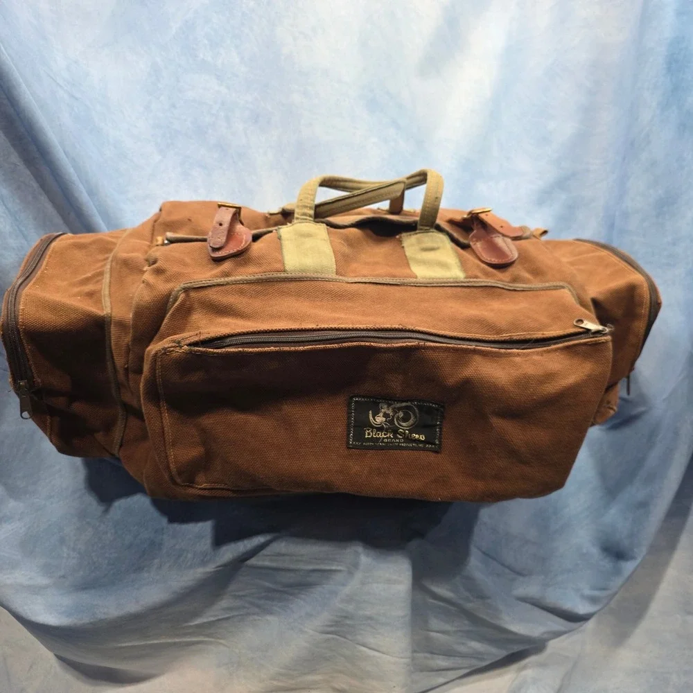 Vintage Black Sheep Brand Brown Heavy Canvas Duffle Leather Trim Travel Luggageu